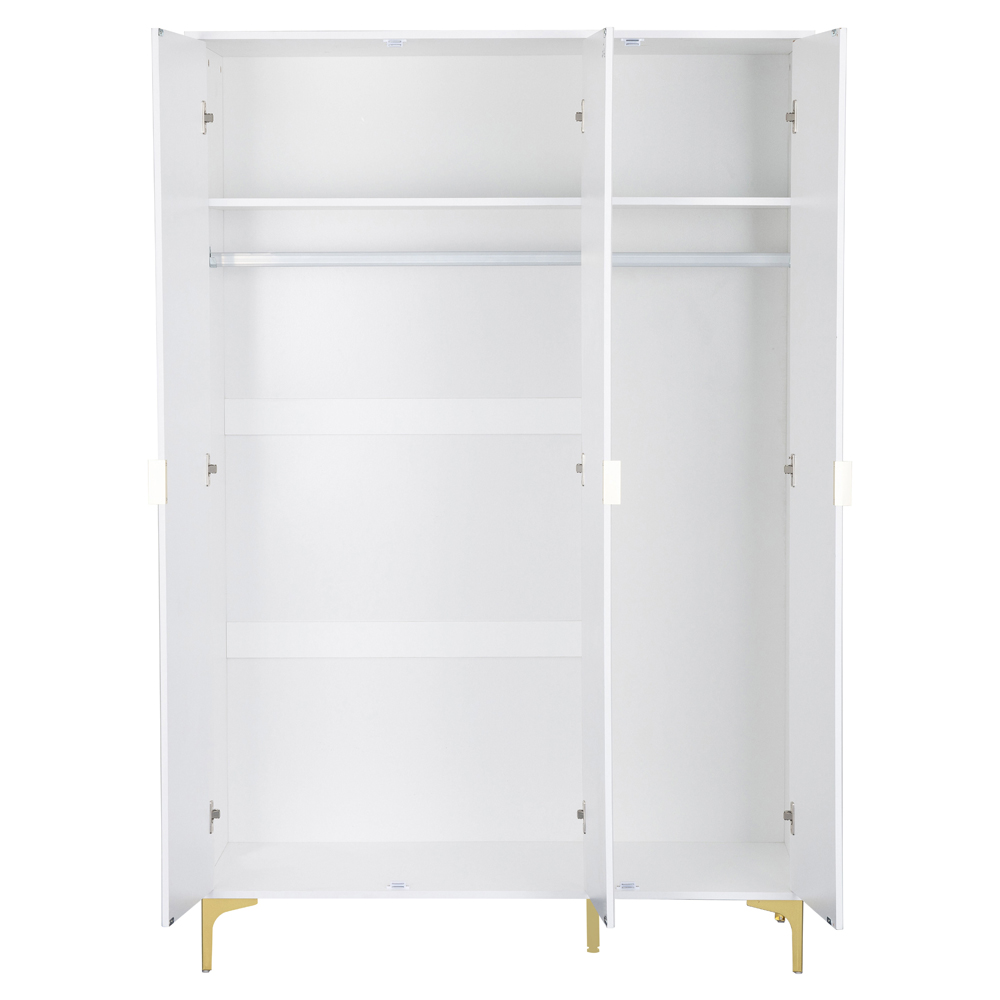 Merano Wooden Wardrobe with 3 Doors in White and Gold