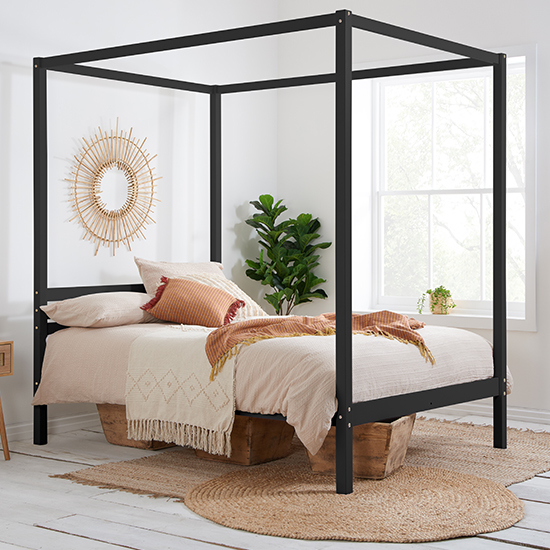 Product photograph of Mercia Pine Wood Four Poster King Size Bed In Black from Furniture in Fashion
