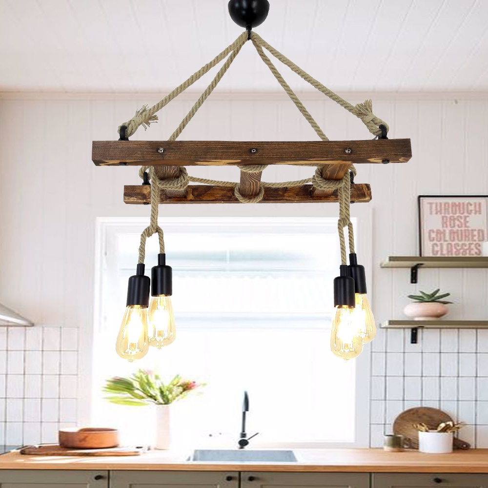 Merdiven Wooden Chandelier Light in Walnut