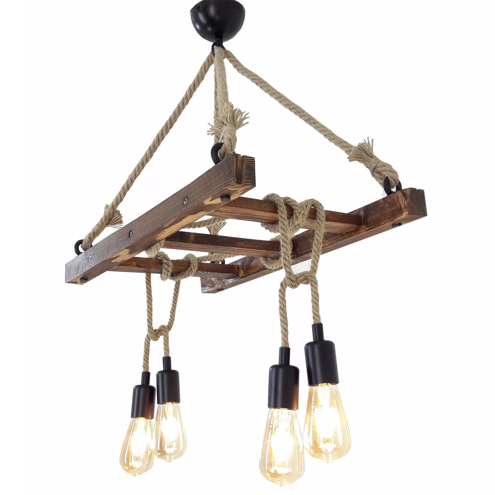 Merdiven Wooden Chandelier Light in Walnut