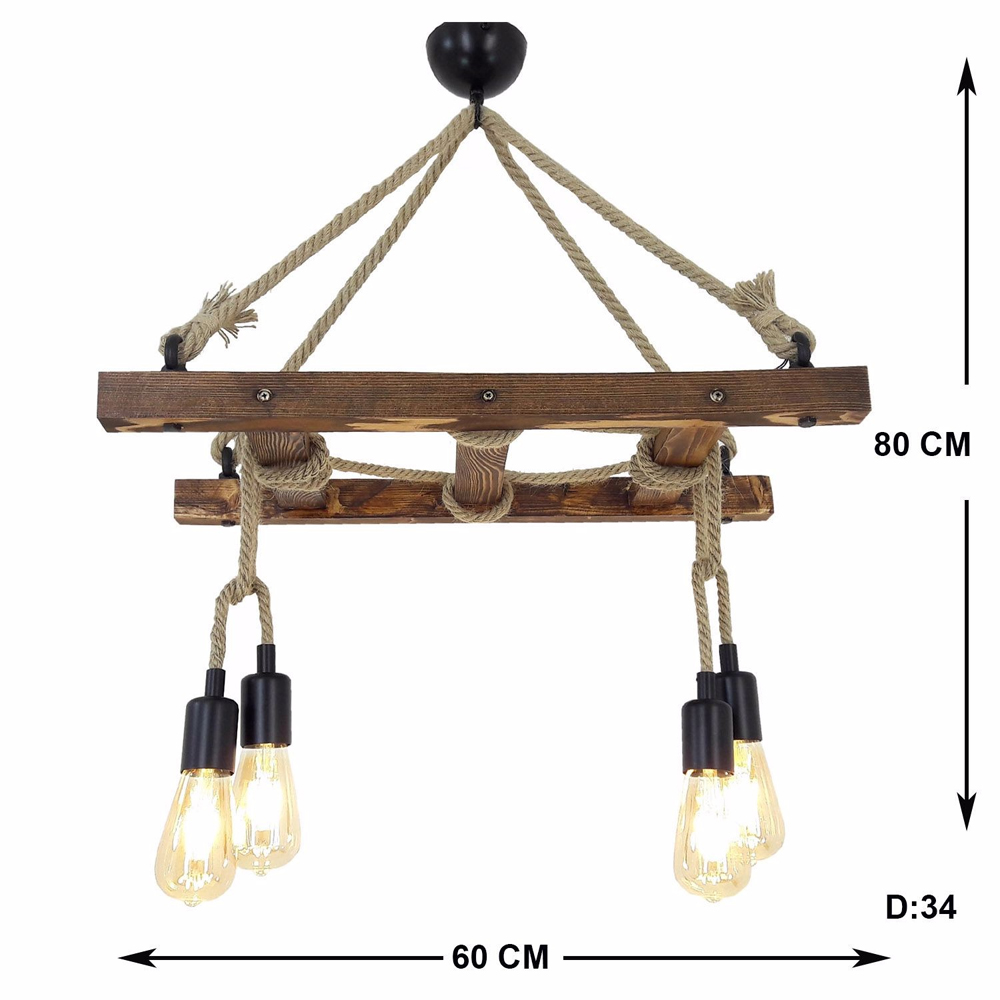 Merdiven Wooden Chandelier Light in Walnut