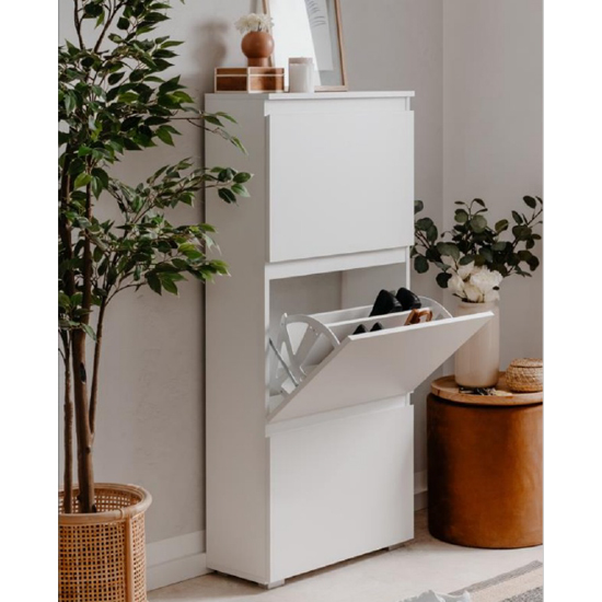 Mattoon Wooden Shoe Storage Cabinet With 3 Flaps In White