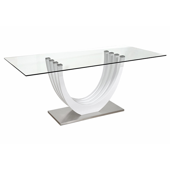 Merida Clear Glass Dining Table With White High Gloss Base_2