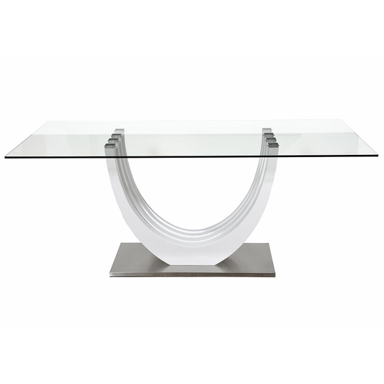 Merida Clear Glass Dining Table With White High Gloss Base_3