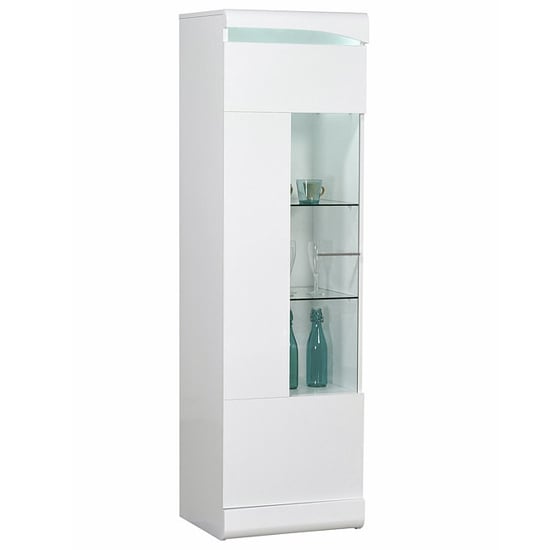 Merida LED Display Cabinet In White High Gloss With 1 Door