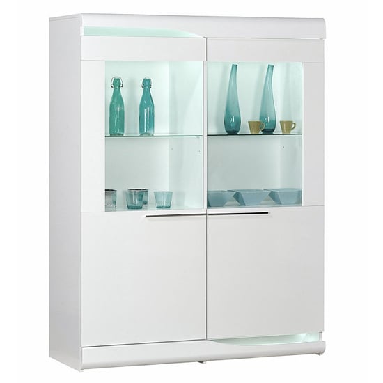 Merida LED Display Cabinet In White High Gloss With 2 Doors