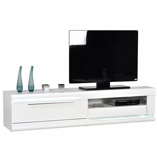 Read more about Merida wooden tv stand in white high gloss with 2 drawers