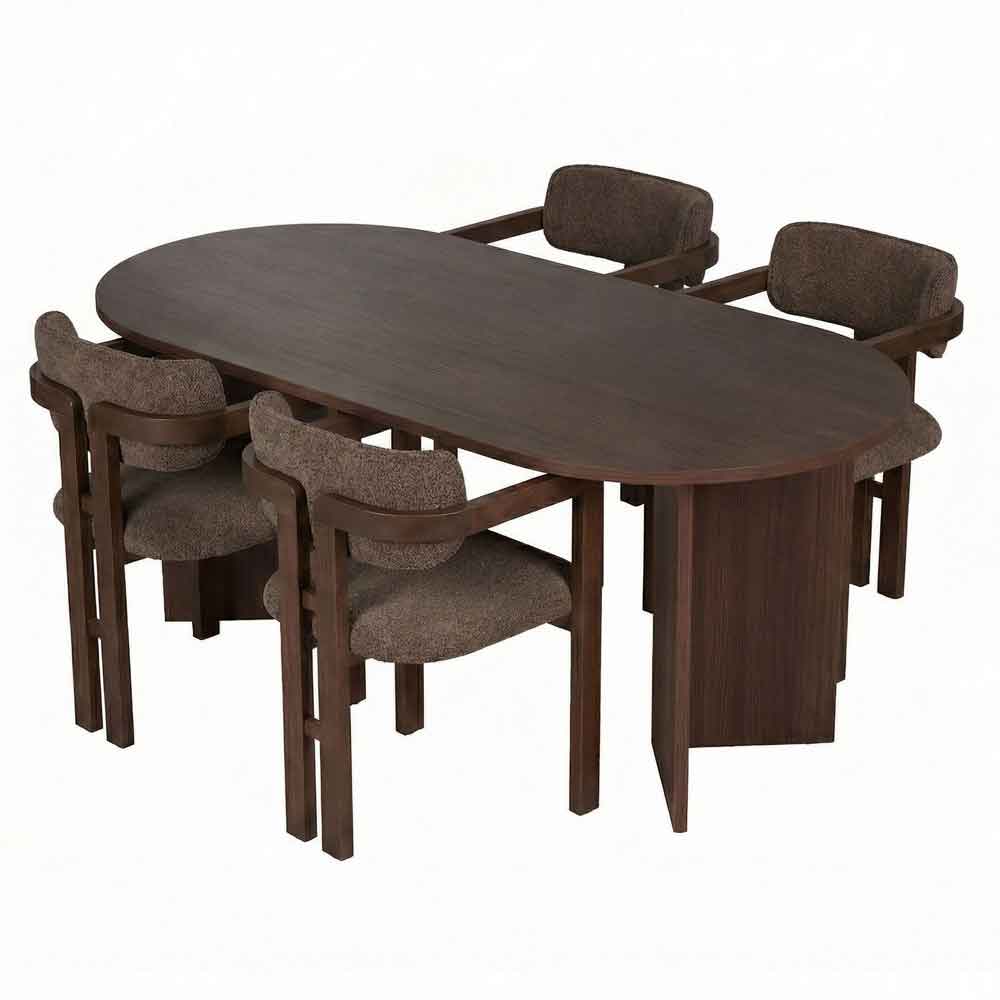 Meridale Milano Walnut Oval Wooden Dining Table with 4 Brown Chairs