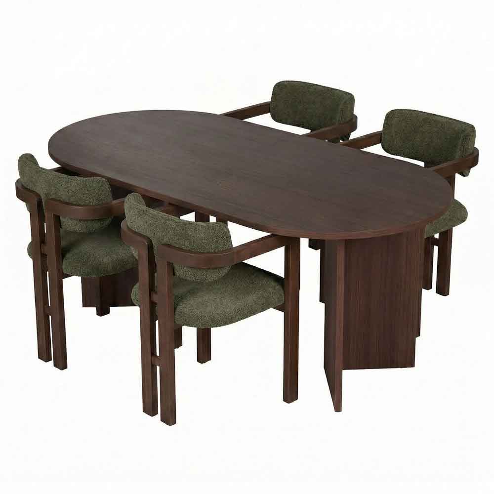 Meridale Milano Walnut Oval Wooden Dining Table with 4 Green Chairs