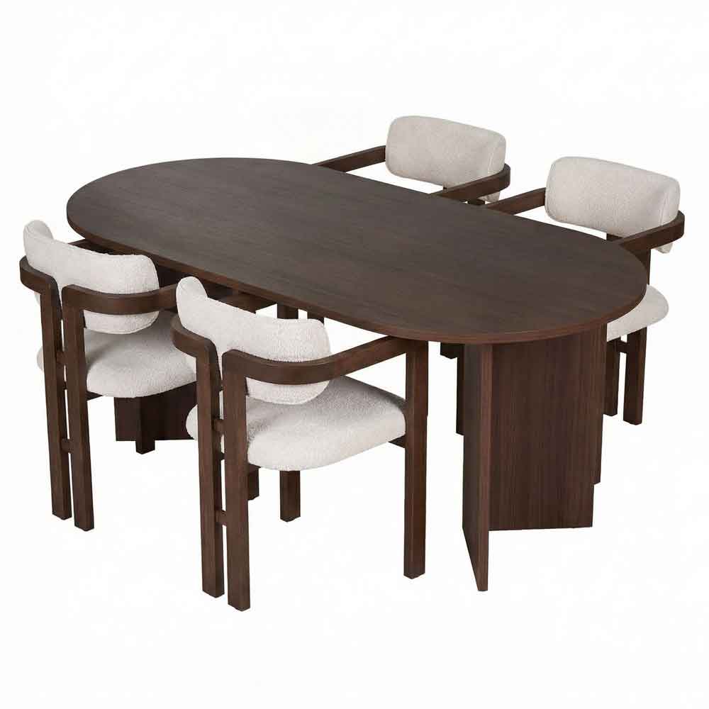 Meridale Milano Walnut Oval Wooden Dining Table with 4 White Chairs