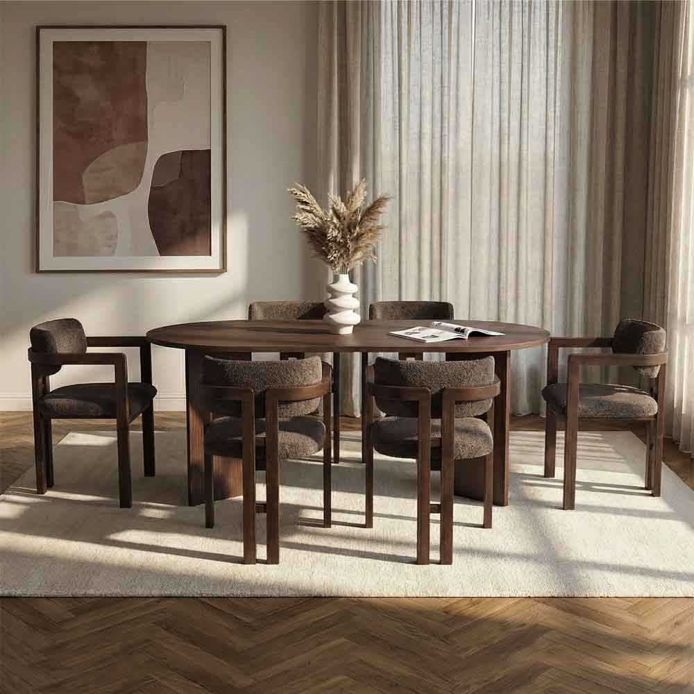 Meridale Milano Walnut Oval Wooden Dining Table with 6 Brown Chairs