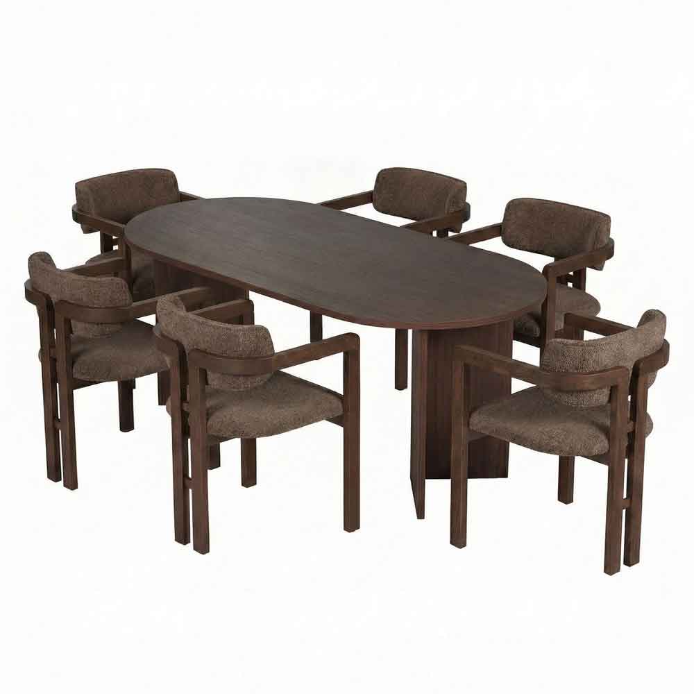 Meridale Milano Walnut Oval Wooden Dining Table with 6 Brown Chairs