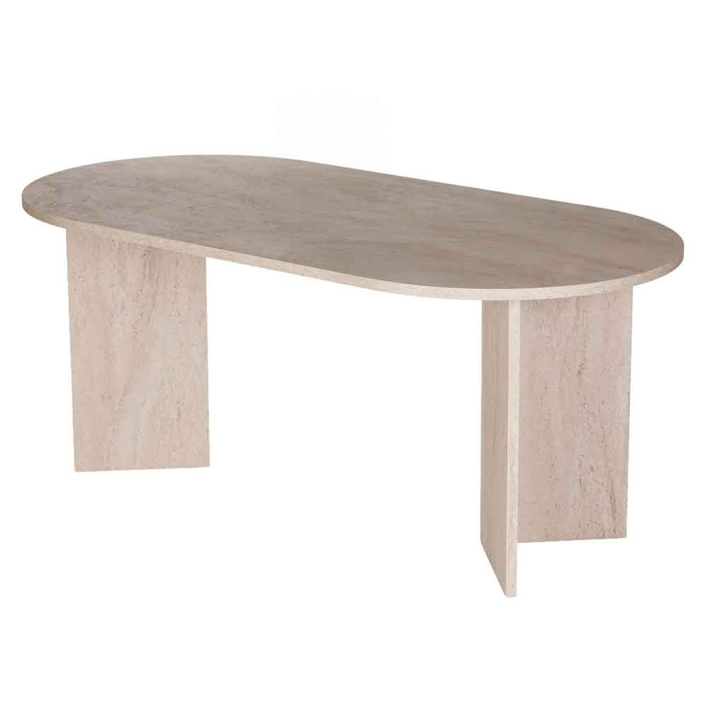 Meridale Travertine Marble Effect Oval Wooden Dining Table with 6 Green Chairs