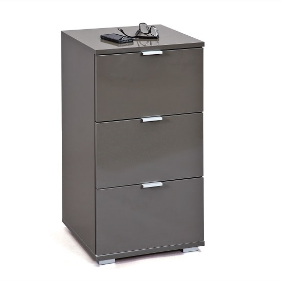 Meridian Bedside Cabinet In Grey High Gloss With 3 Drawers