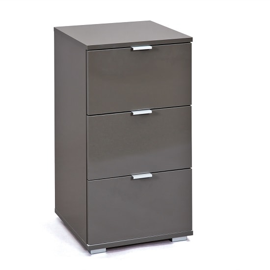 Meridian Bedside Cabinet In Grey High Gloss With 3 Drawers_3