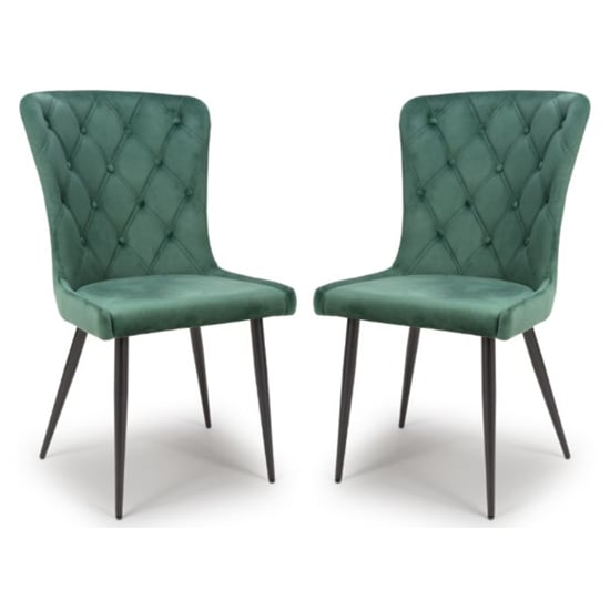 Read more about Merill green velvet dining chairs with metal legs in pair