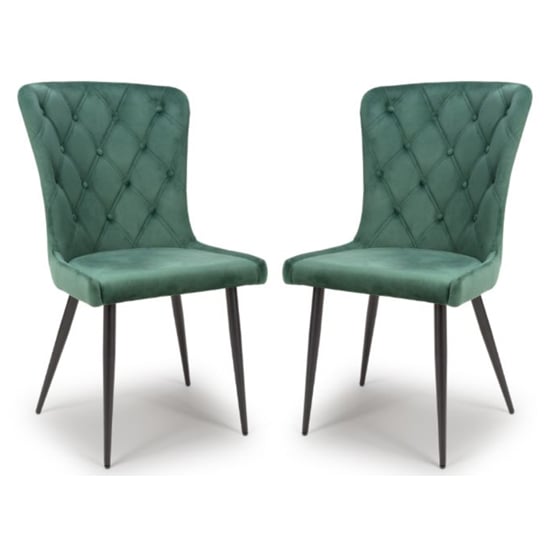 Merill Green Velvet Dining Chairs With Metal Legs In Pair