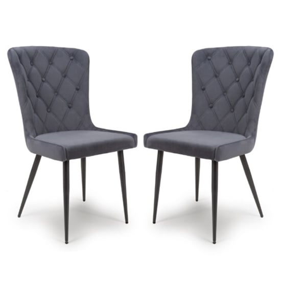 Read more about Merill grey velvet dining chairs with metal legs in pair