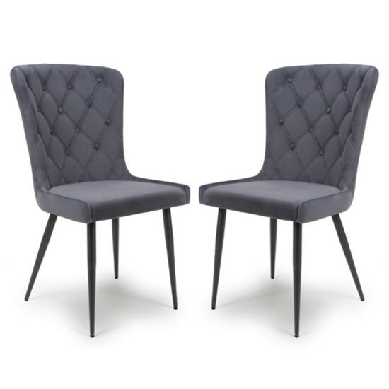 Read more about Merill grey velvet dining chairs with metal legs in pair