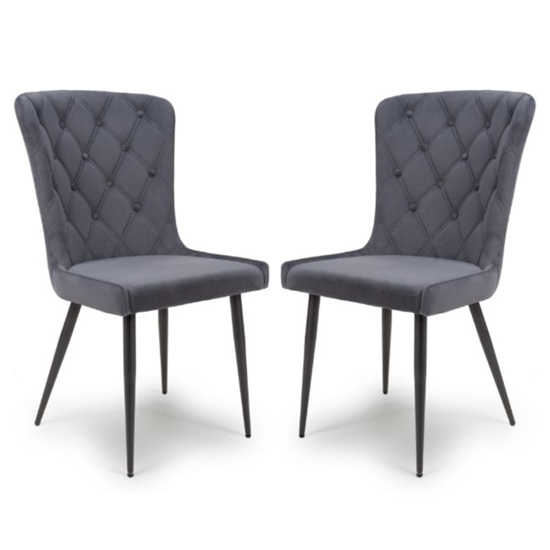 Product photograph of Merill Grey Velvet Dining Chairs With Metal Legs In Pair from Furniture in Fashion