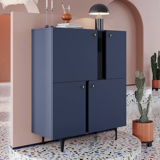 Read more about Merill wooden highboard with 4 doors in navy