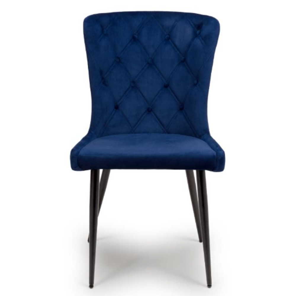 Merill Navy Fabric Dining Chairs With Metal Legs In Pair