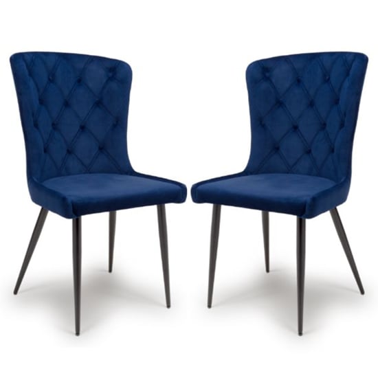 Read more about Merill navy velvet dining chairs with metal legs in pair