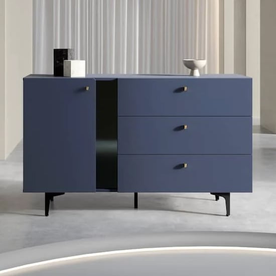 Product photograph of Merill Wooden Sideboard With 1 Door 3 Drawers In Navy from Furniture in Fashion