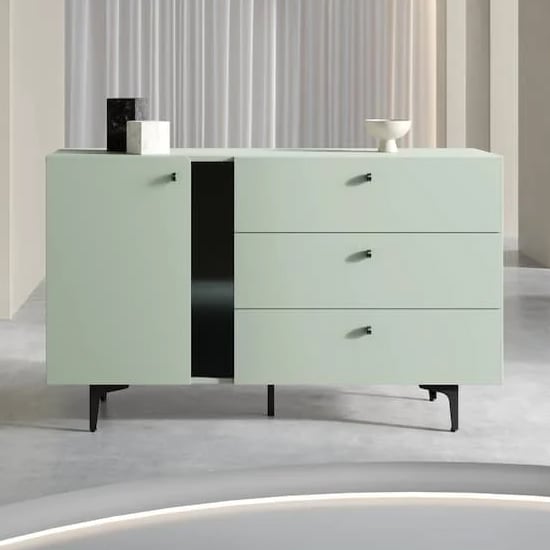 Product photograph of Merill Wooden Sideboard With 1 Door 3 Drawers In Sage Green from Furniture in Fashion