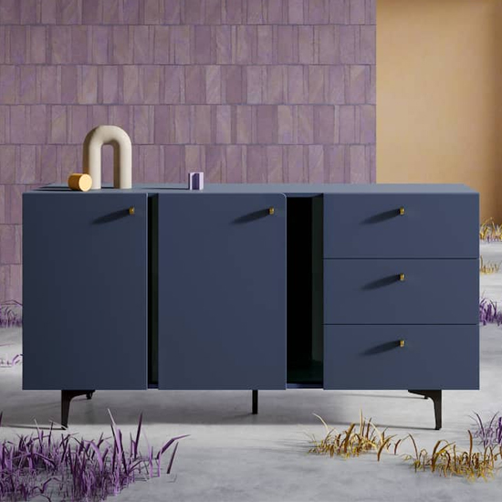 Product photograph of Merill Wooden Sideboard With 2 Doors 3 Drawers In Navy from Furniture in Fashion