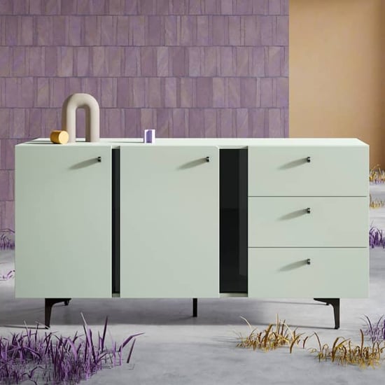 Product photograph of Merill Wooden Sideboard With 2 Doors 3 Drawers In Sage Green from Furniture in Fashion