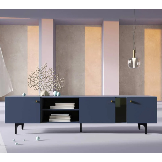 Read more about Merill wooden tv stand large with 3 doors in navy