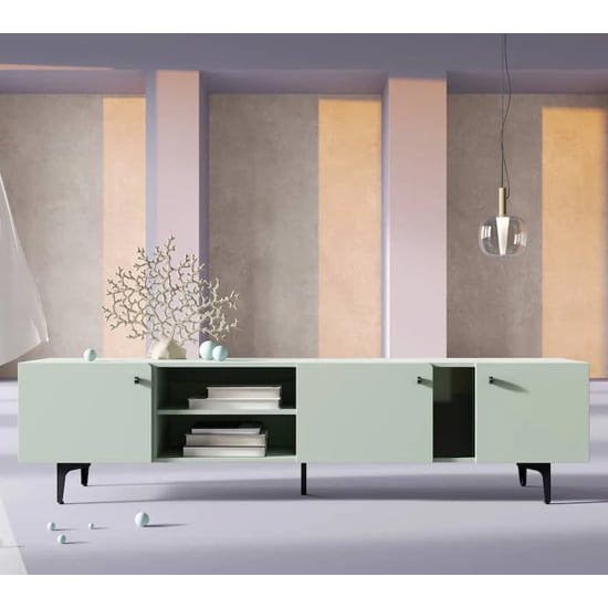 Read more about Merill wooden tv stand large with 3 doors in sage green