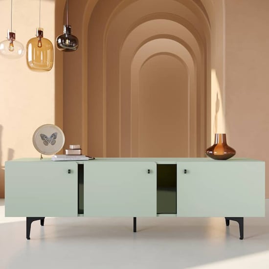Read more about Merill wooden tv stand small with 3 doors in sage green