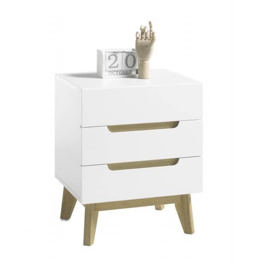 Photo of Merina bedside cabinet in matt white and oak with 3 drawers