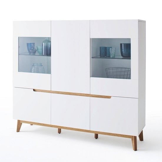 Photo of Merina contemporary highboard in matt white and knotty oak