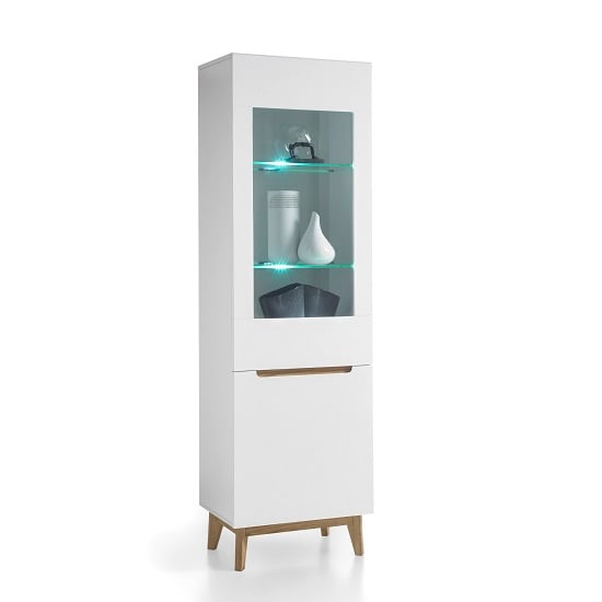 Product photograph of Merina Glass Left Display Cabinet In Matt White And Knotty Oak from Furniture in Fashion