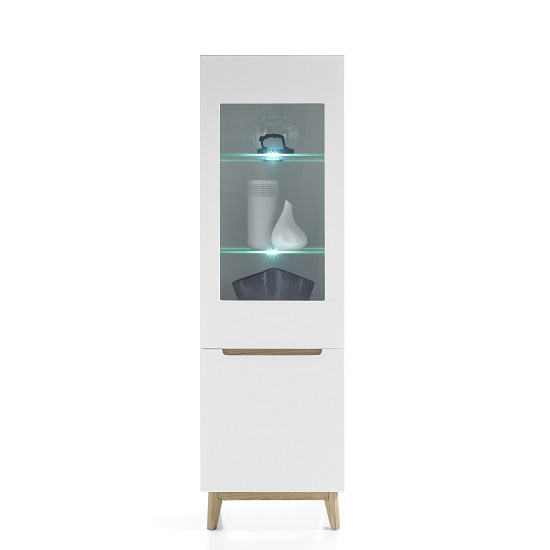 Merina Glass Right Display Cabinet In Matt White And Knotty Oak