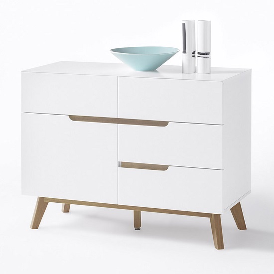 Merina Compact Sideboard In Matt White And Oak With 4 Drawers_3