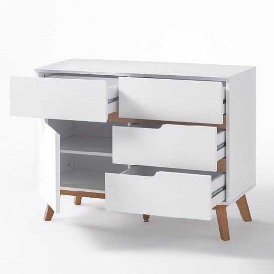 Merina Compact Sideboard In Matt White And Oak With 4 Drawers_2
