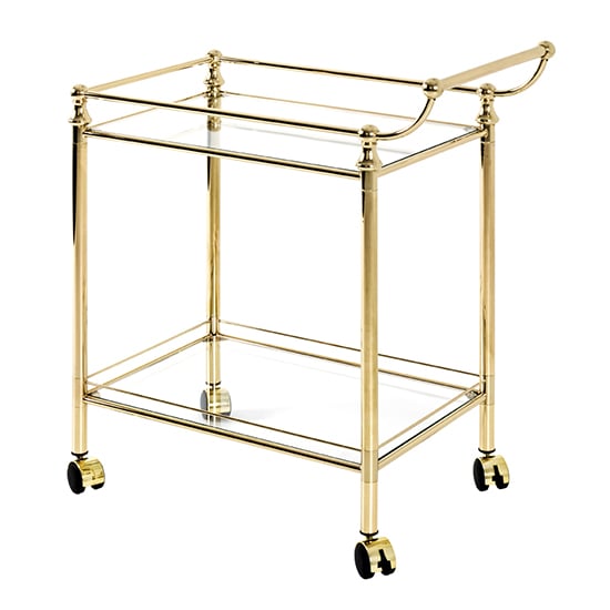 Product photograph of Merksem Clear Glass Shelves Serving Trolley In Brass from Furniture in Fashion