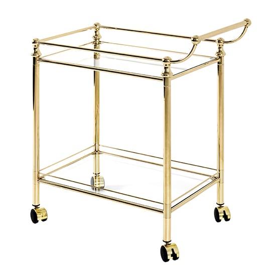 Merksem Clear Glass Shelves Serving Trolley In Brass