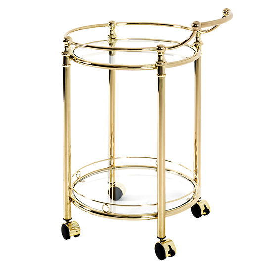 Merksem Round Clear Glass Shelves Serving Trolley In Brass
