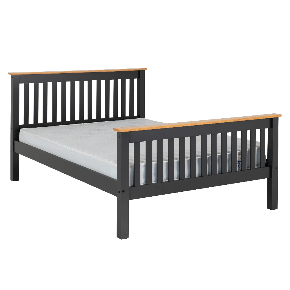 Merlin Wooden High Foot Double Bed In Dark Grey And Oak
