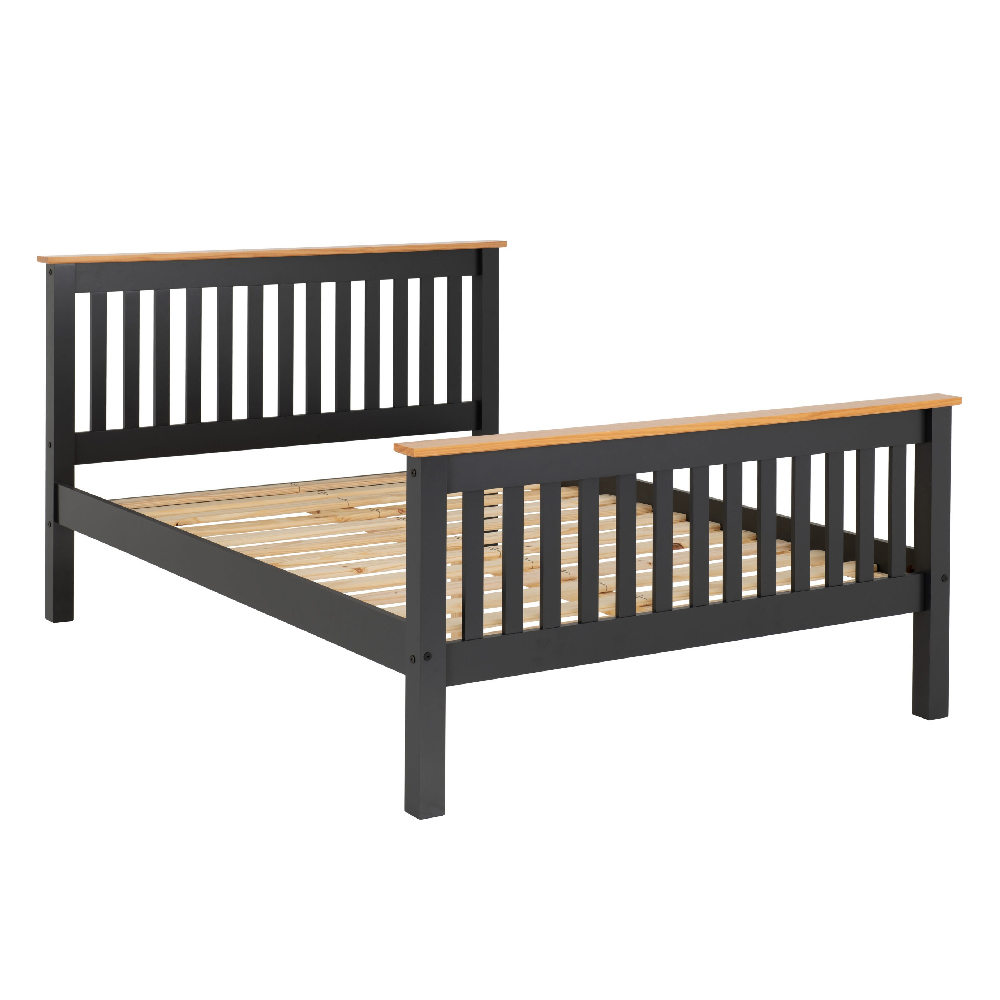Merlin Wooden High Foot Double Bed In Dark Grey And Oak