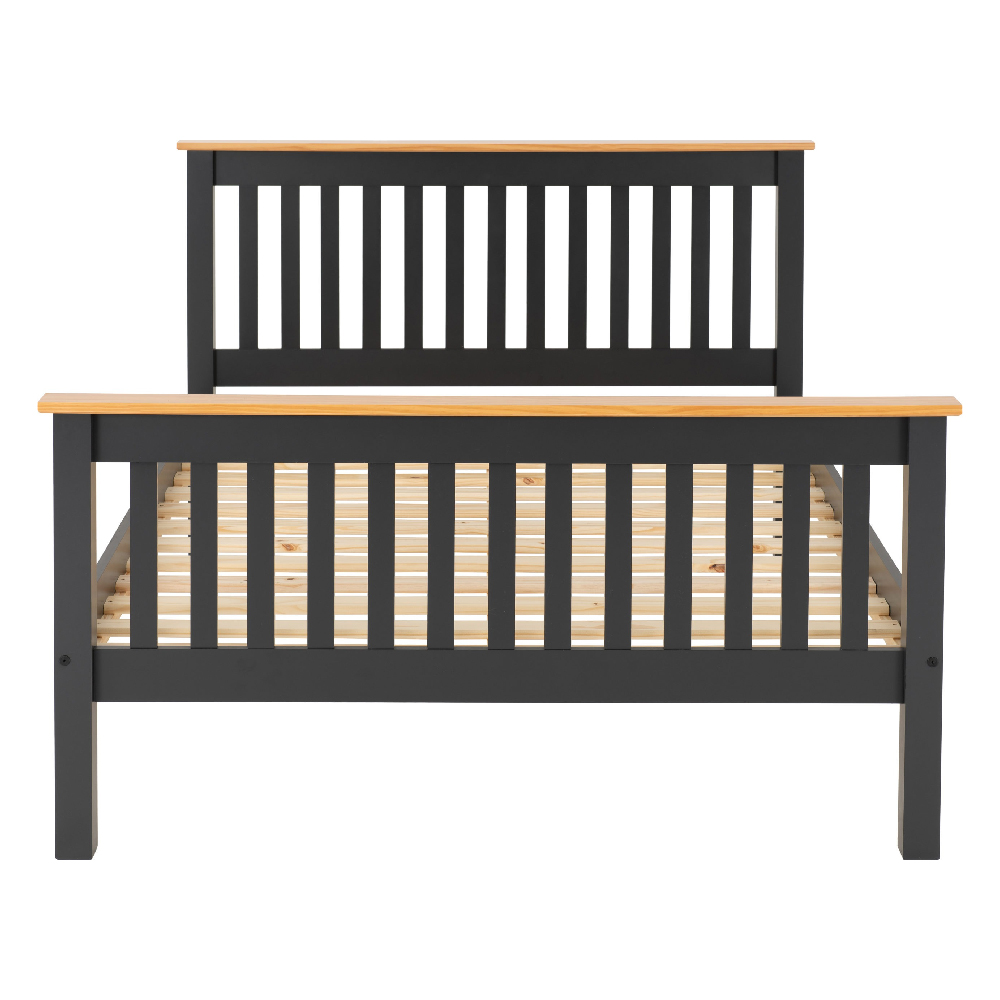 Merlin Wooden High Foot Double Bed In Dark Grey And Oak