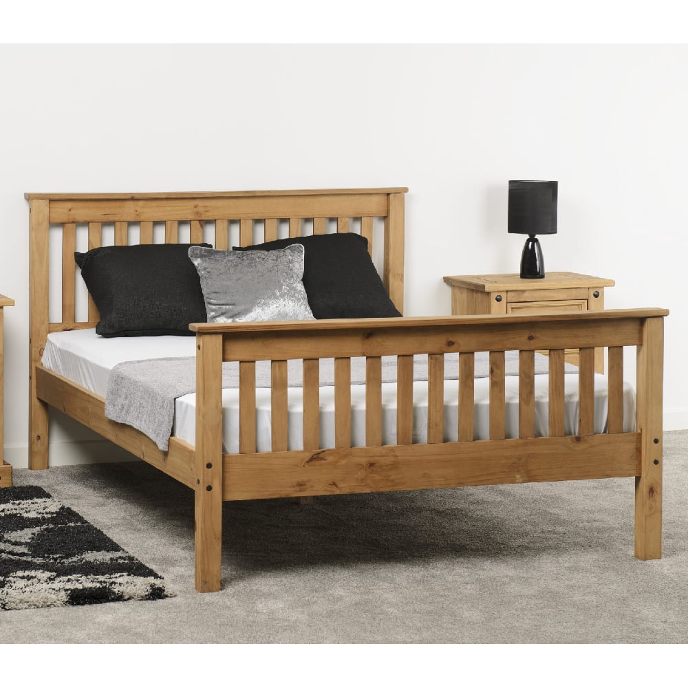 Read more about Merlin wooden high foot double bed in oak