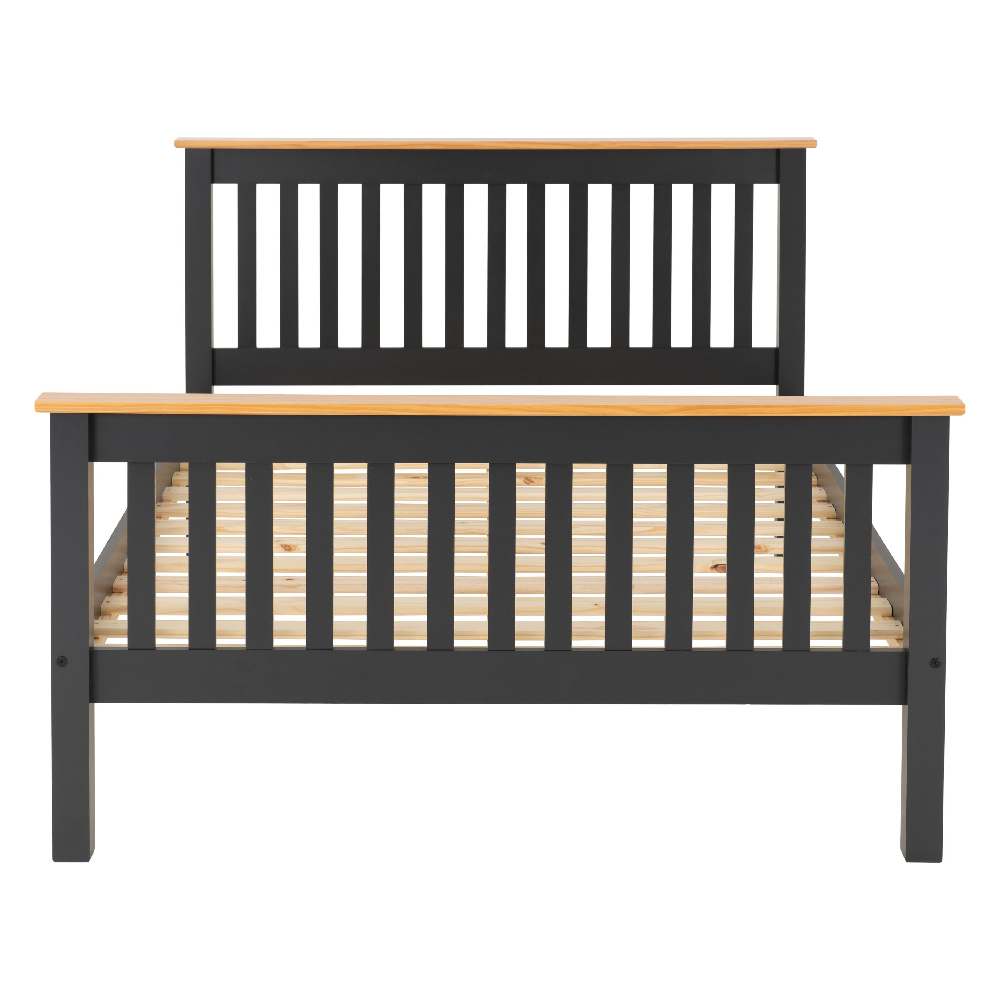 Merlin Wooden High Foot King Size Bed In Dark Grey And Oak