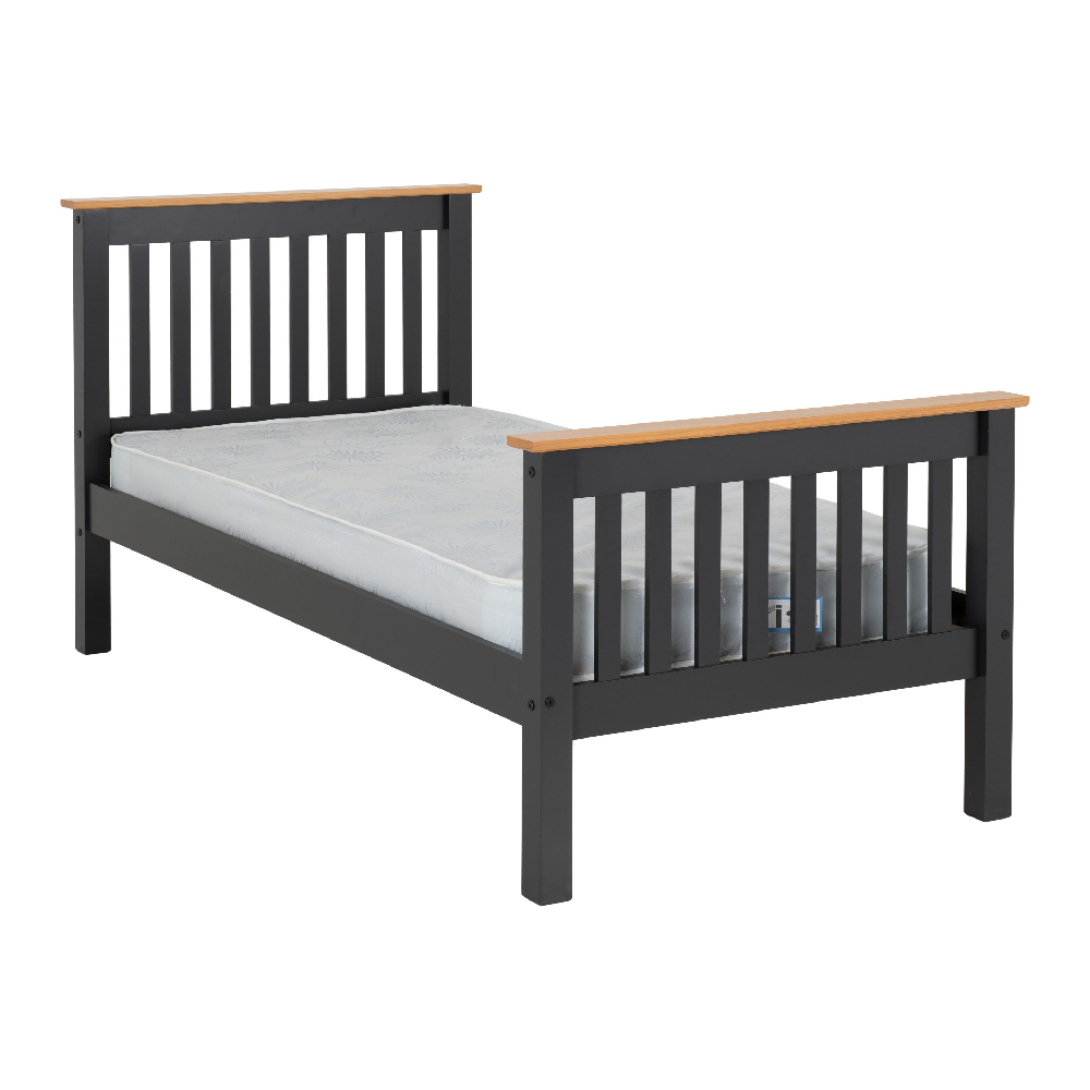 Merlin Wooden High Foot Single Bed In Dark Grey And Oak