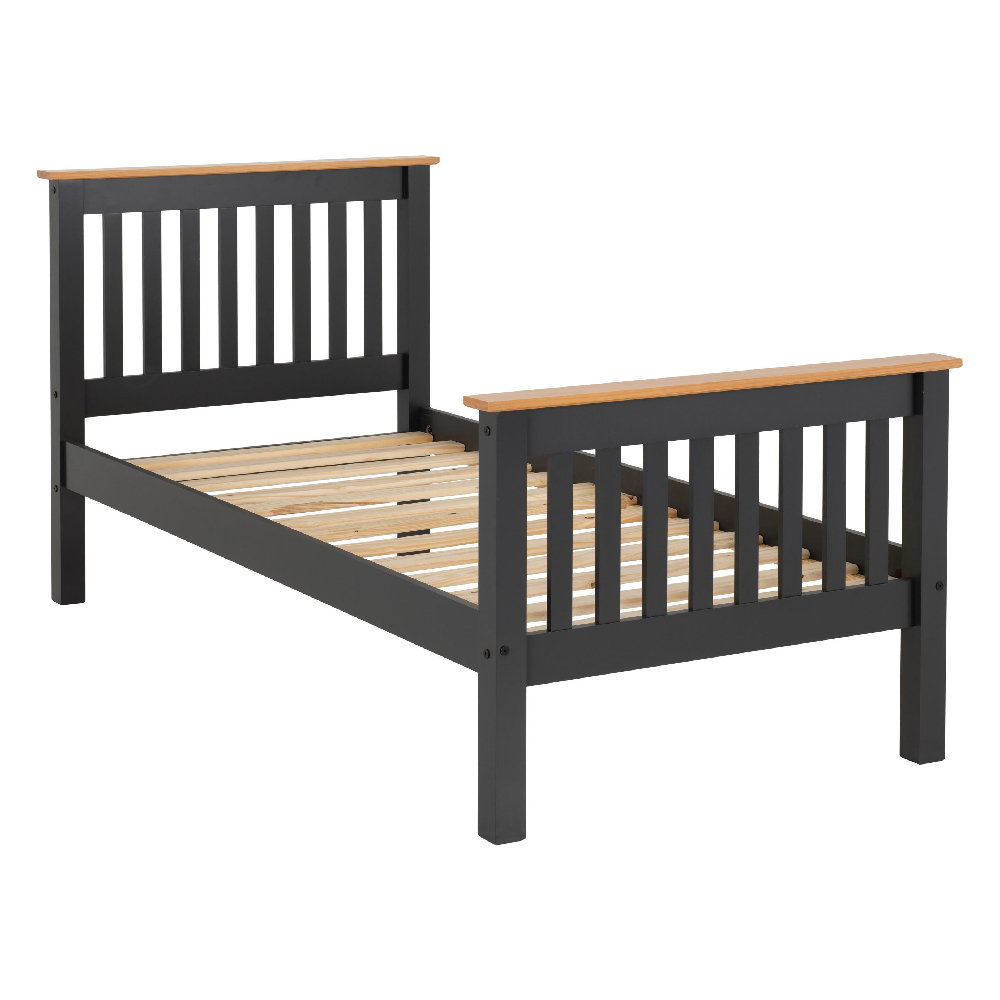 Merlin Wooden High Foot Single Bed In Dark Grey And Oak